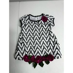 Iris & Ivy Boho Girls Knit Romantic Dress Trim Flowers Black White Pink Size 2T